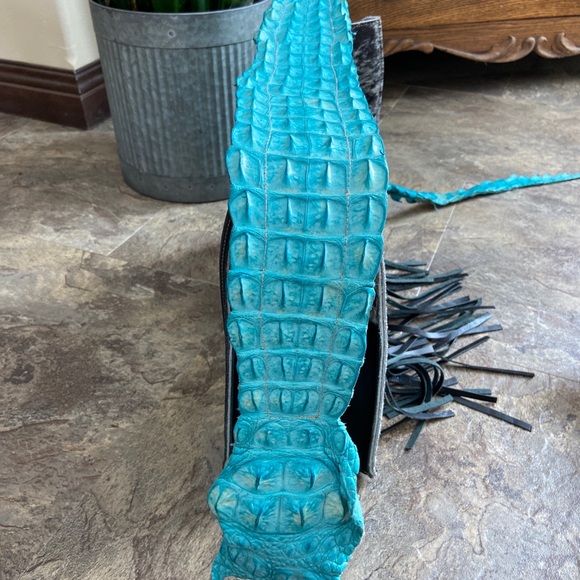 RARE Holy Cow Couture Genuine Cowhide Hair Purse with Turquoise Crocodile Strap - Picture 5 of 16